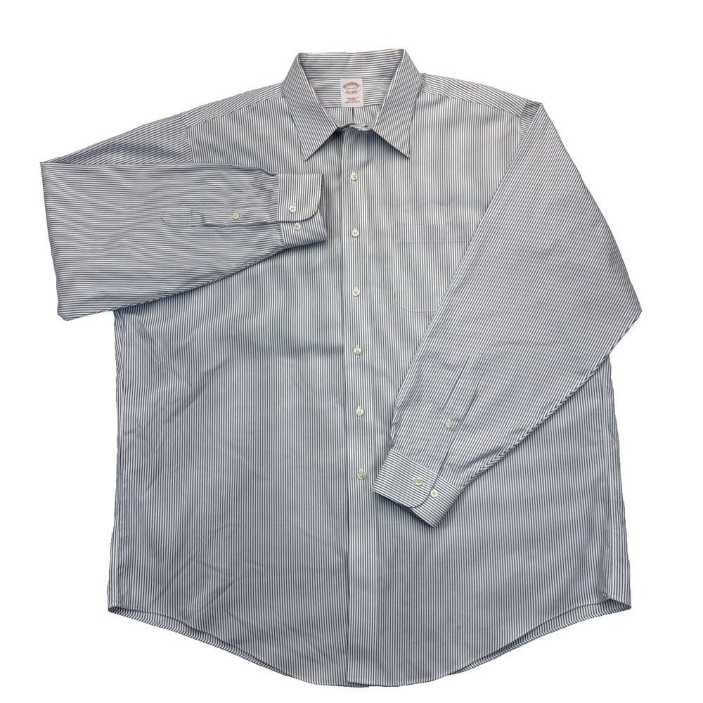 Brooks Brothers Non-Iron Dress Shirt 17.5-34/35 White Blue Stripe Preppy Ivy